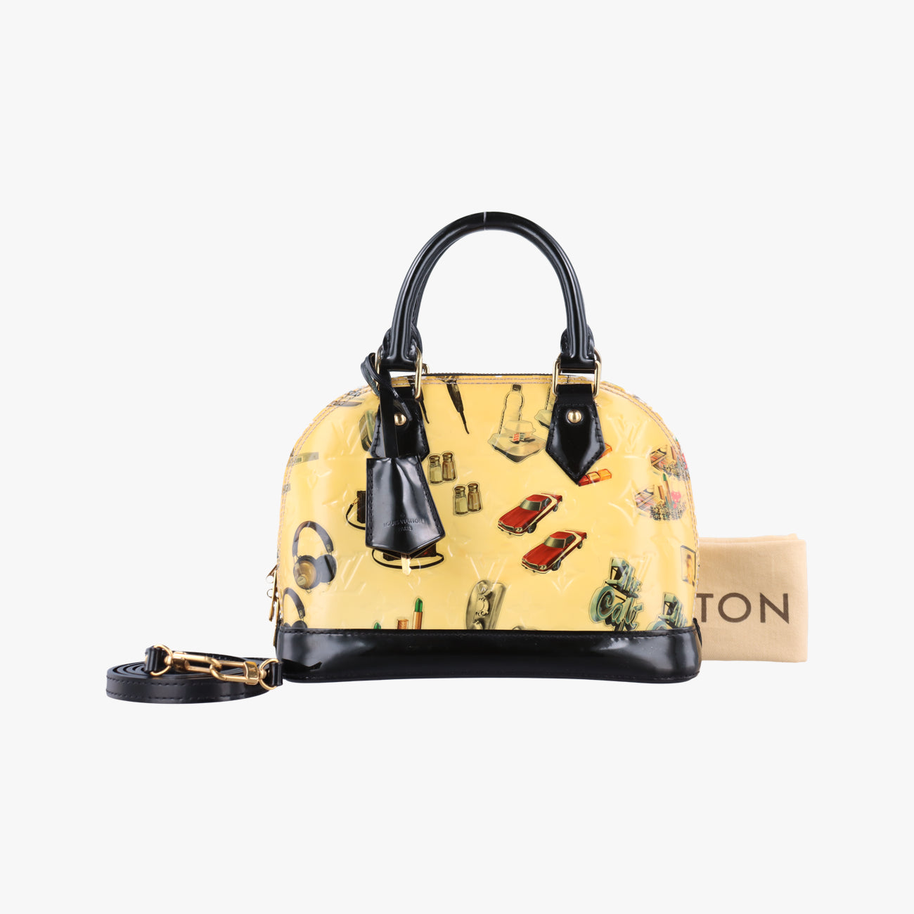 Pre-owned Louis Vuitton Nicolas Squiere Sticker Alma BB Ivory x black x multicolor Vernis M50419 shoulderbag | stylenewstar