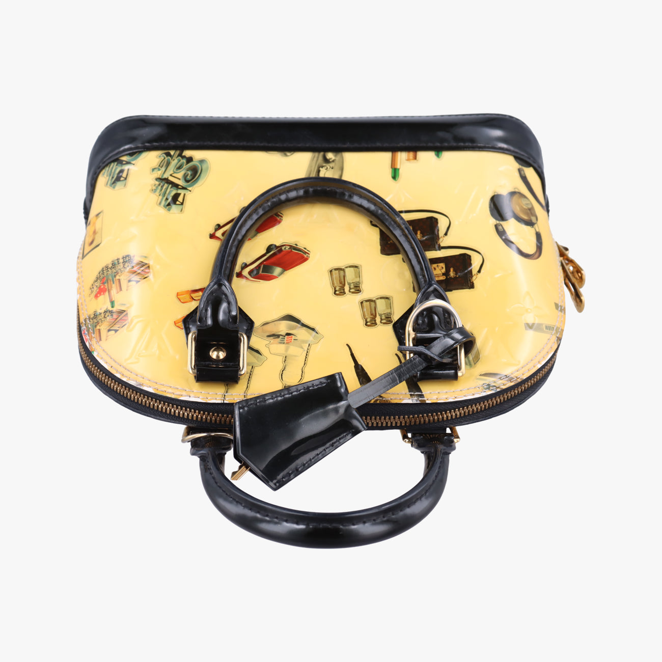 Pre-owned Louis Vuitton Nicolas Squiere Sticker Alma BB Ivory x black x multicolor Vernis M50419 shoulderbag | stylenewstar