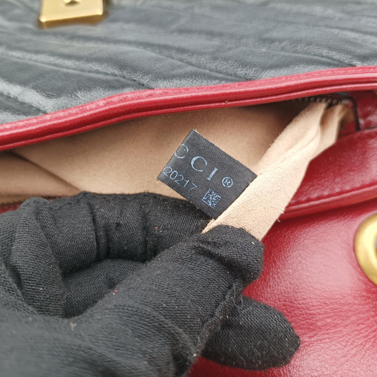 Pre-owned Gucci GG Marmont Black×red Leather 443497 shoulderbag | stylenewstar