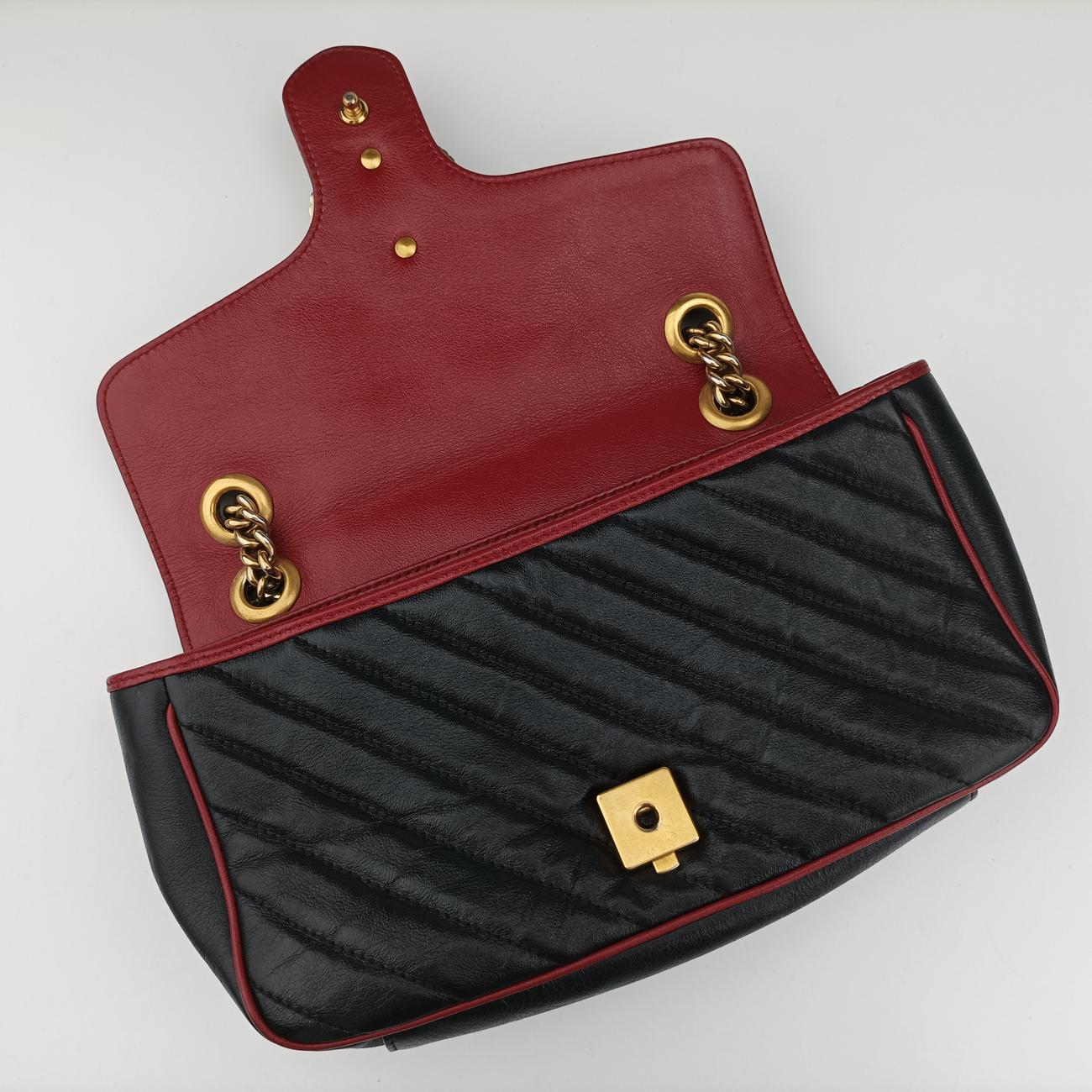 Pre-owned Gucci GG Marmont Black×red Leather 443497 shoulderbag | stylenewstar