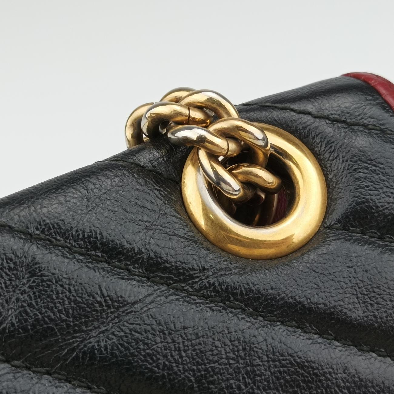 Pre-owned Gucci GG Marmont Black×red Leather 443497 shoulderbag | stylenewstar