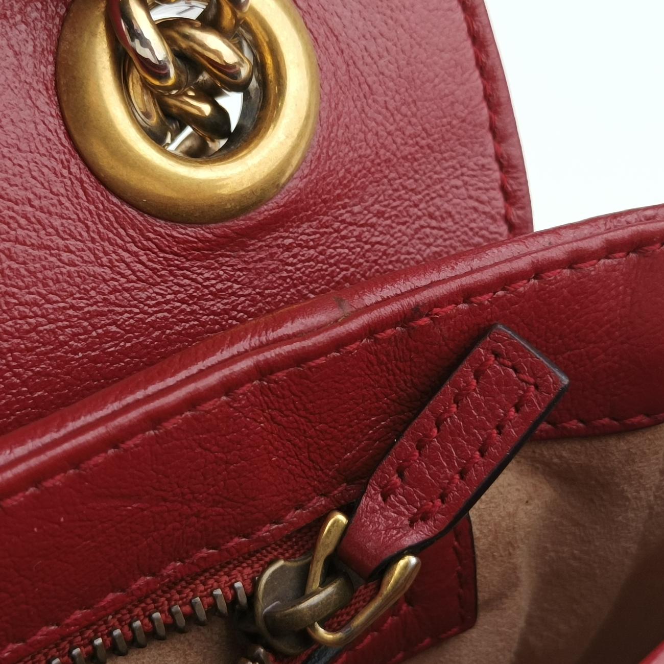 Pre-owned Gucci GG Marmont Black×red Leather 443497 shoulderbag | stylenewstar