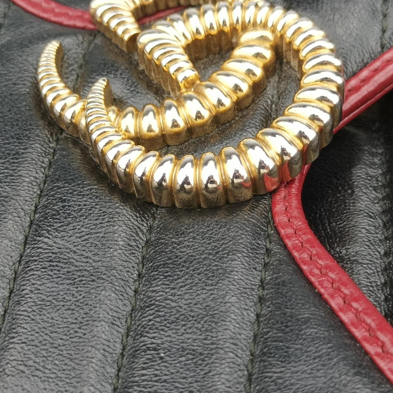 Pre-owned Gucci GG Marmont Black×red Leather 443497 shoulderbag | stylenewstar