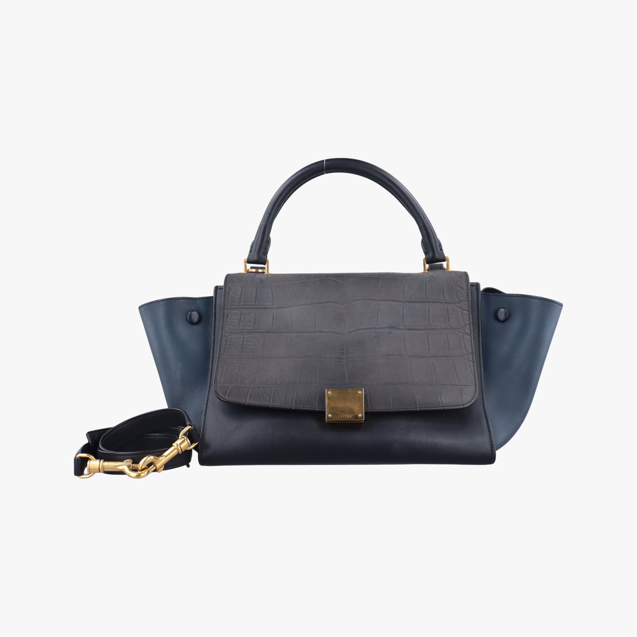 Secondhand Celine Trapèze Grey×Navy Leather  shoulderbag | stylenewstar