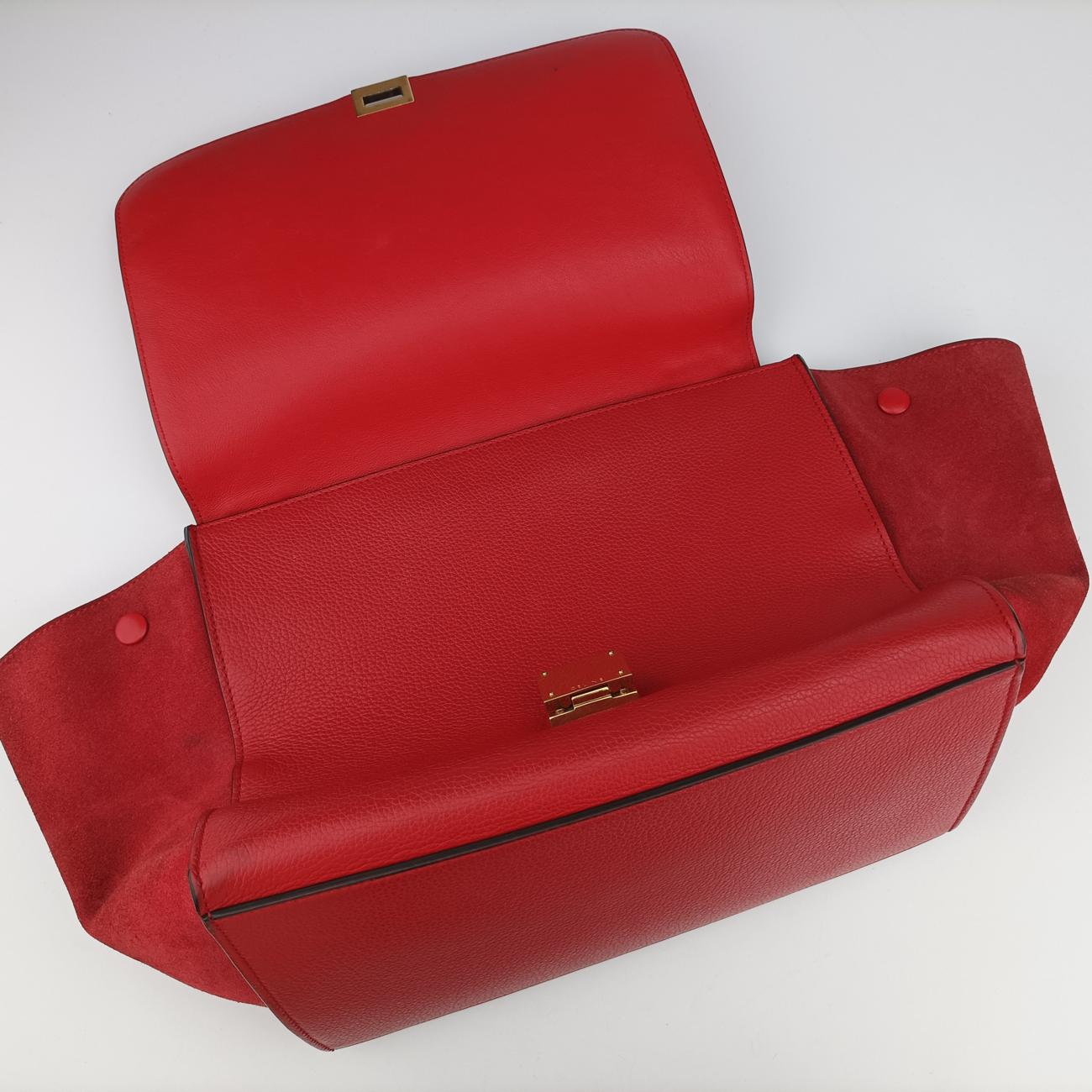 Pre-owned Celine Trapèze Red Leather × Suede  shoulderbag | stylenewstar