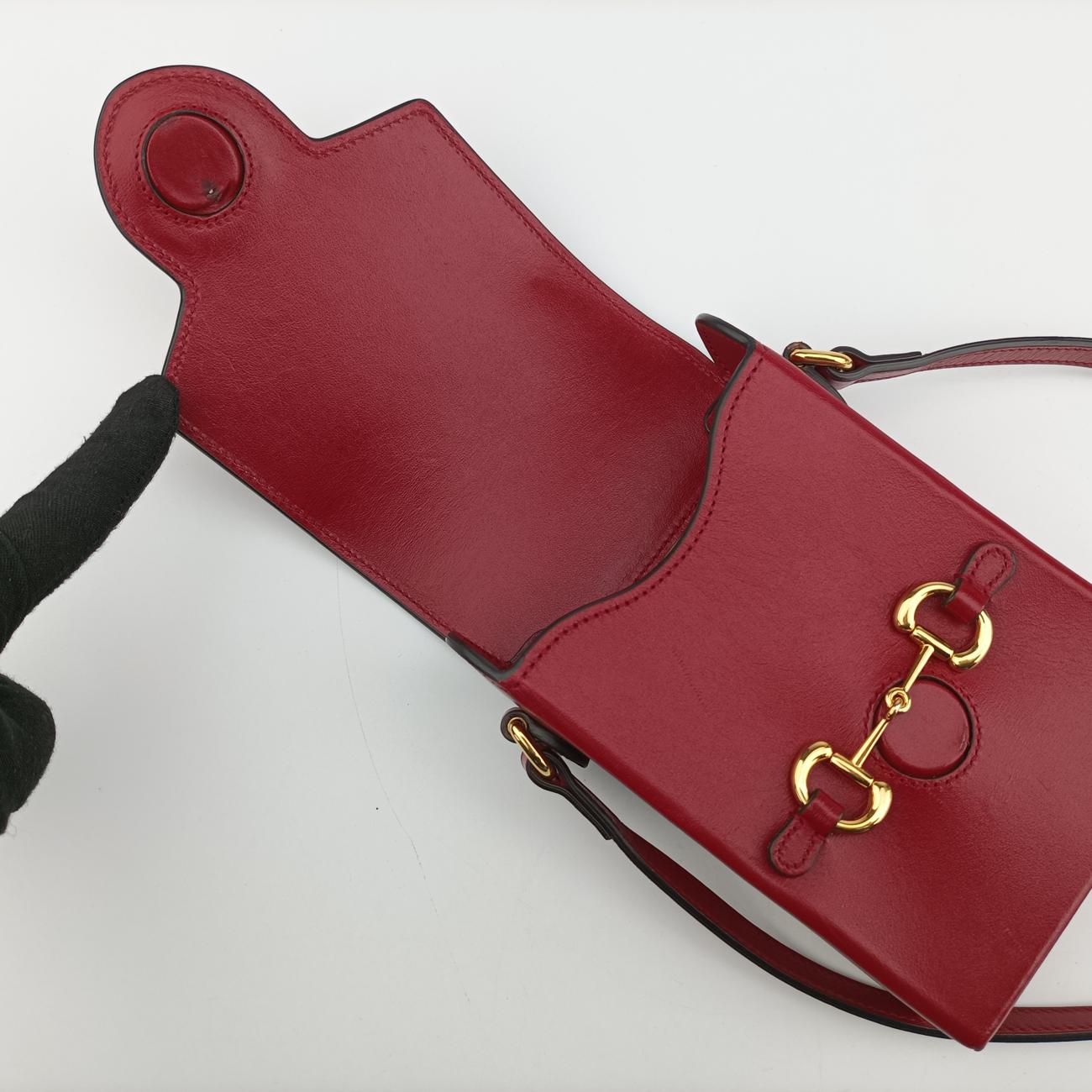 Pre-owned Gucci HORSEBIT 1955 Red Leather 625615 shoulderbag | stylenewstar