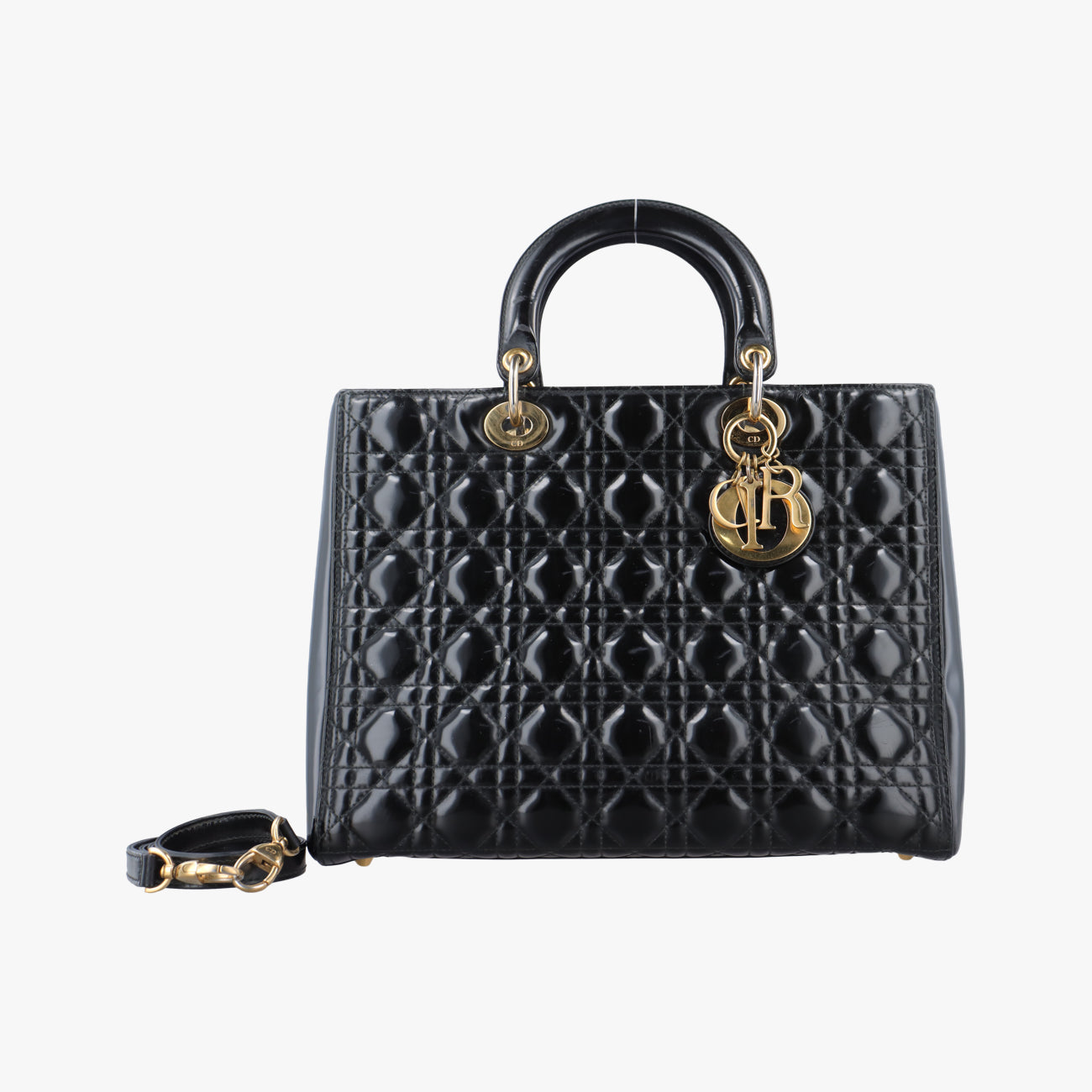 Pre-owned Christian Dior Lady Dior Black Patent  shoulderbag | stylenewstar