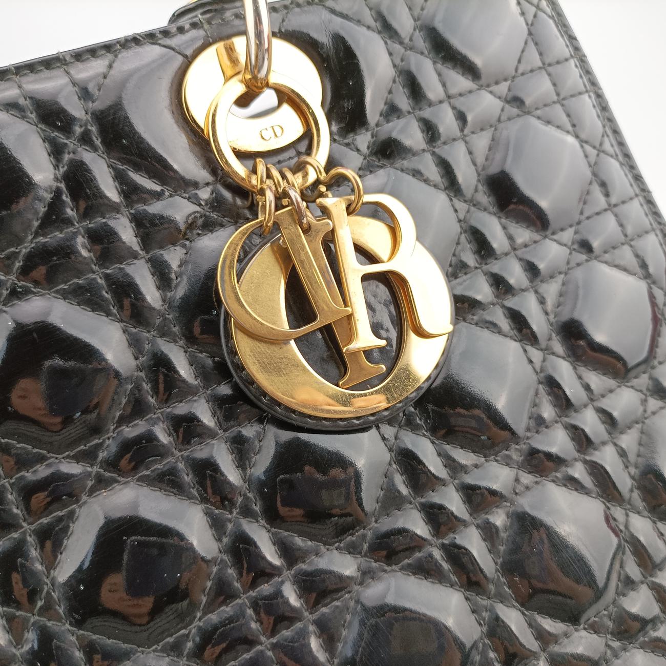 Pre-owned Christian Dior Lady Dior Black Patent  shoulderbag | stylenewstar