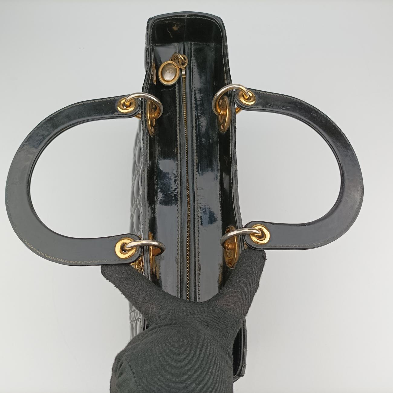 Pre-owned Christian Dior Lady Dior Black Patent  shoulderbag | stylenewstar