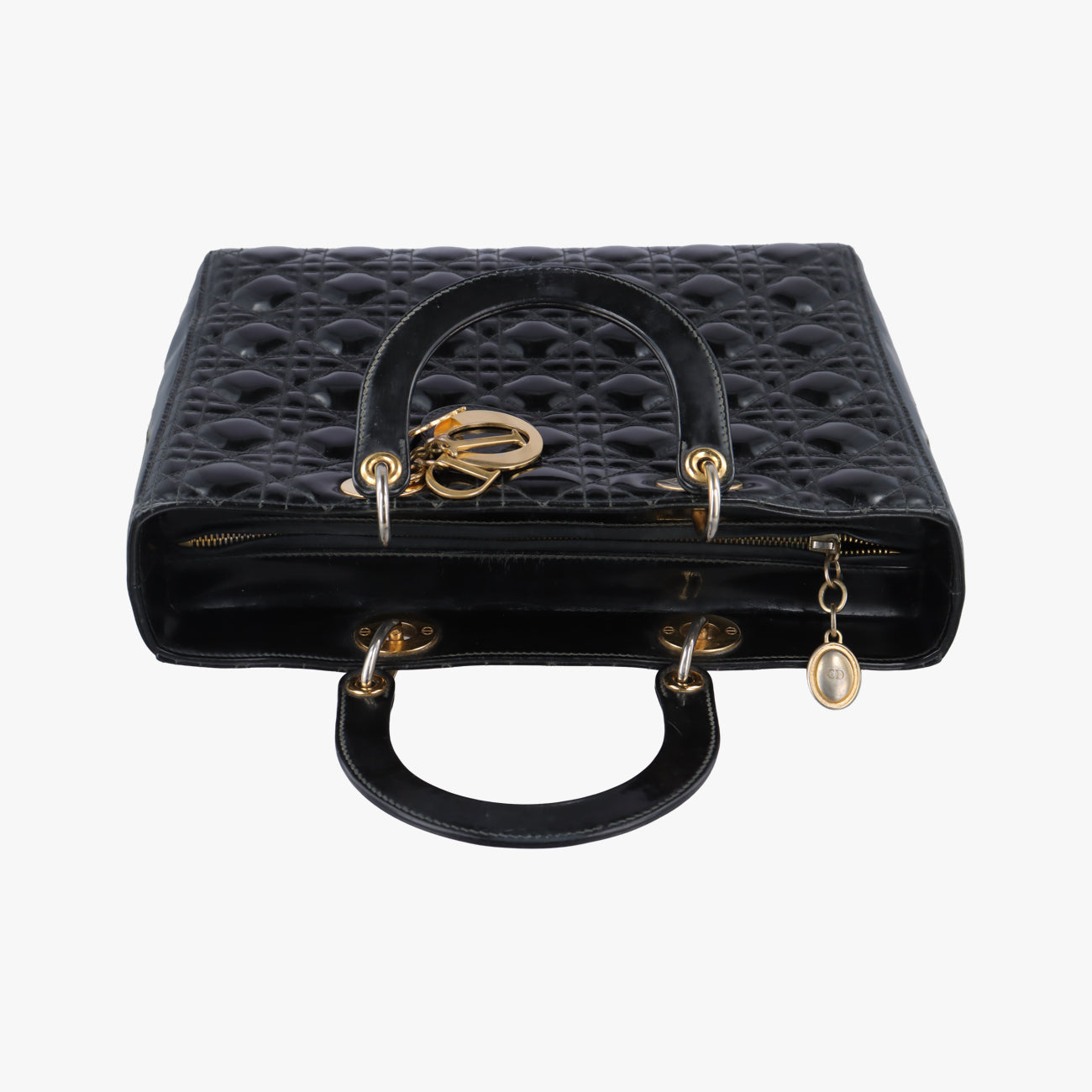 Pre-owned Christian Dior Lady Dior Black Patent  shoulderbag | stylenewstar