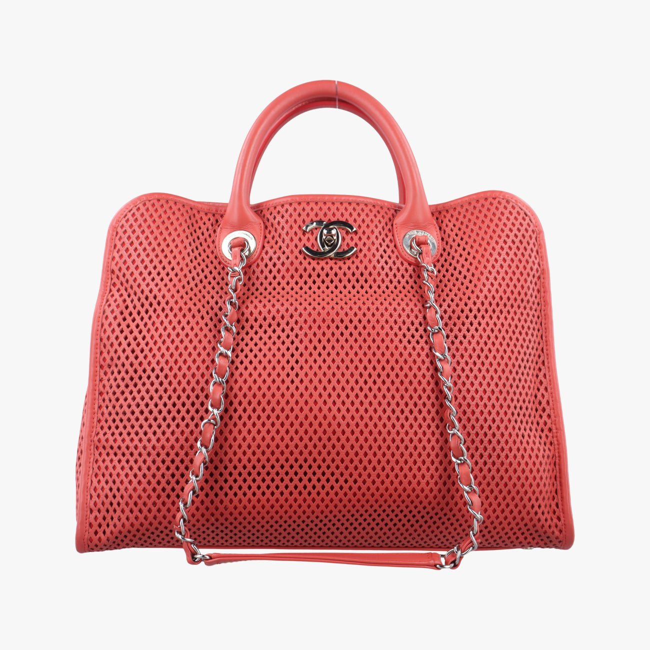Pre-owned Chanel Up in the Air Perforated French Riviera Red Leather A67654 shoulderbag | stylenewstar