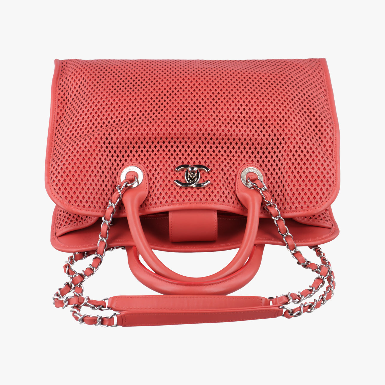 Pre-owned Chanel Up in the Air Perforated French Riviera Red Leather A67654 shoulderbag | stylenewstar