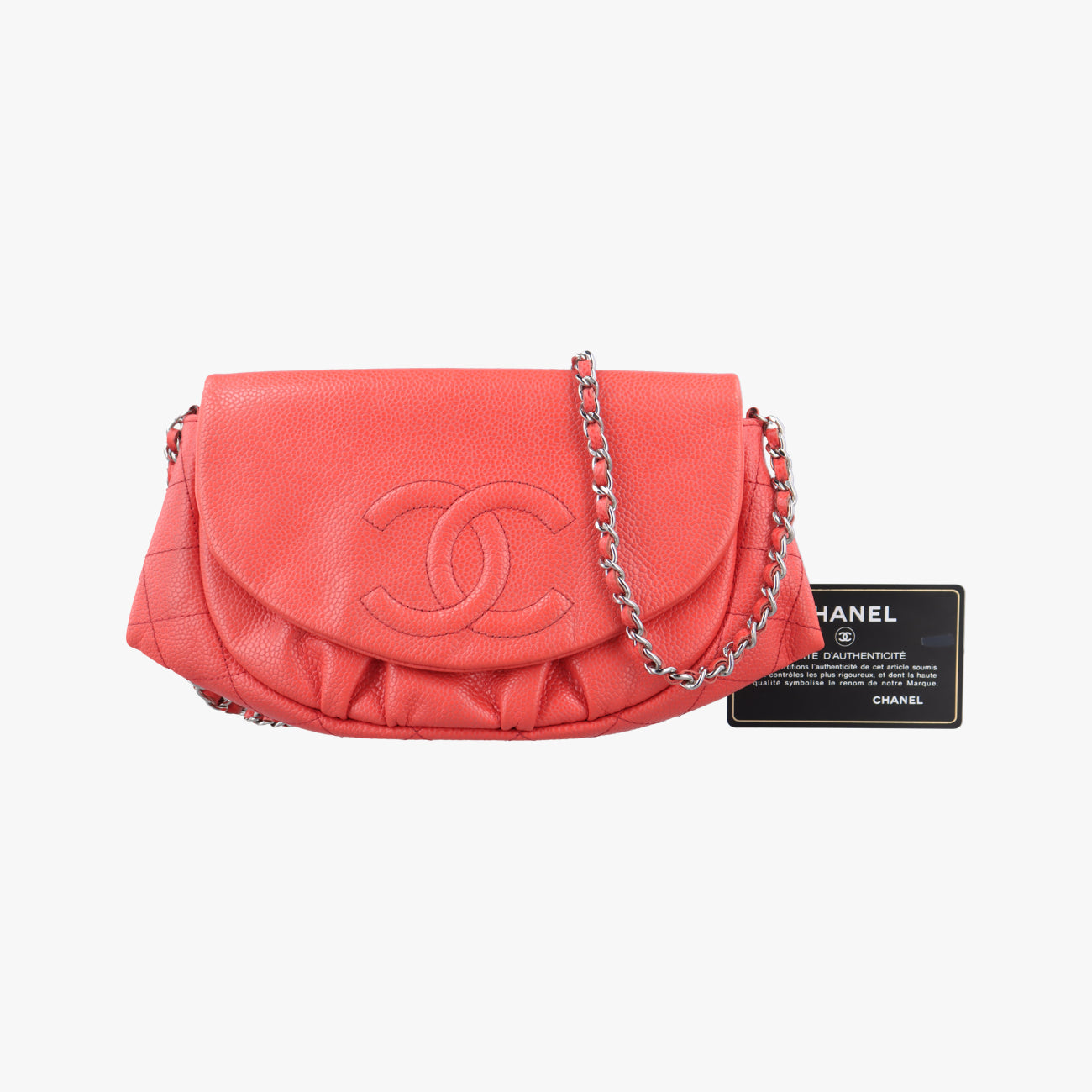 Pre-owned Chanel CC Half Moon Flap Orange Caviar Leather A40033 shoulderbag | stylenewstar
