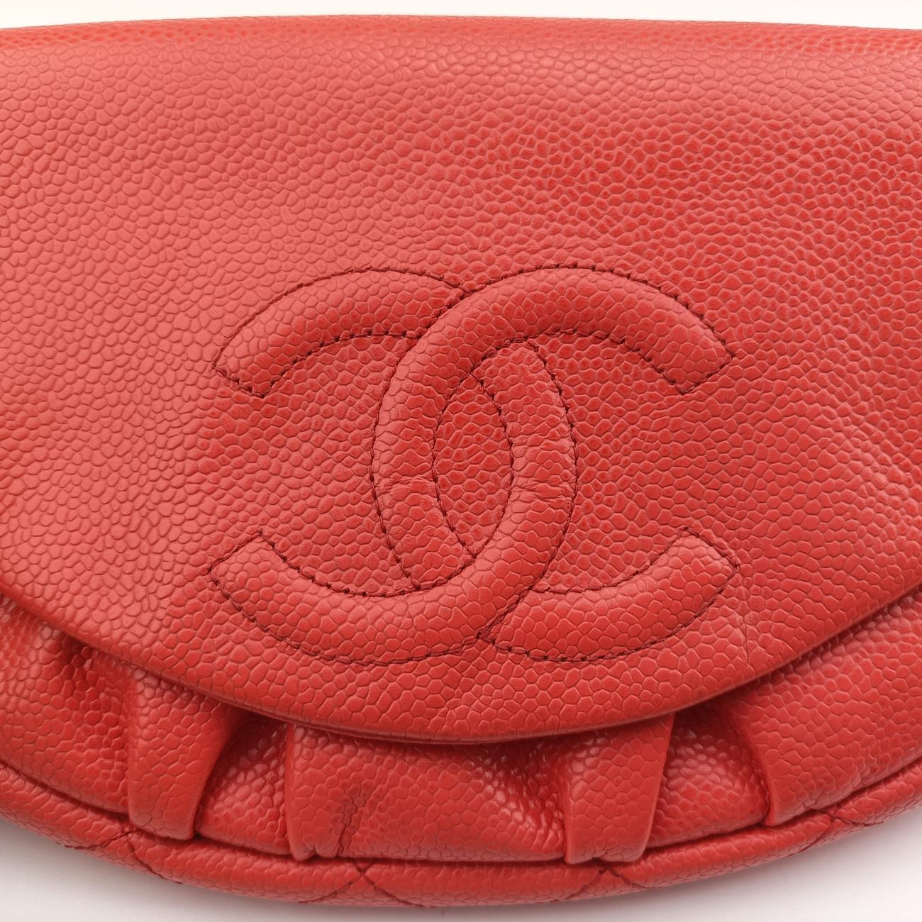 Pre-owned Chanel CC Half Moon Flap Orange Caviar Leather A40033 shoulderbag | stylenewstar