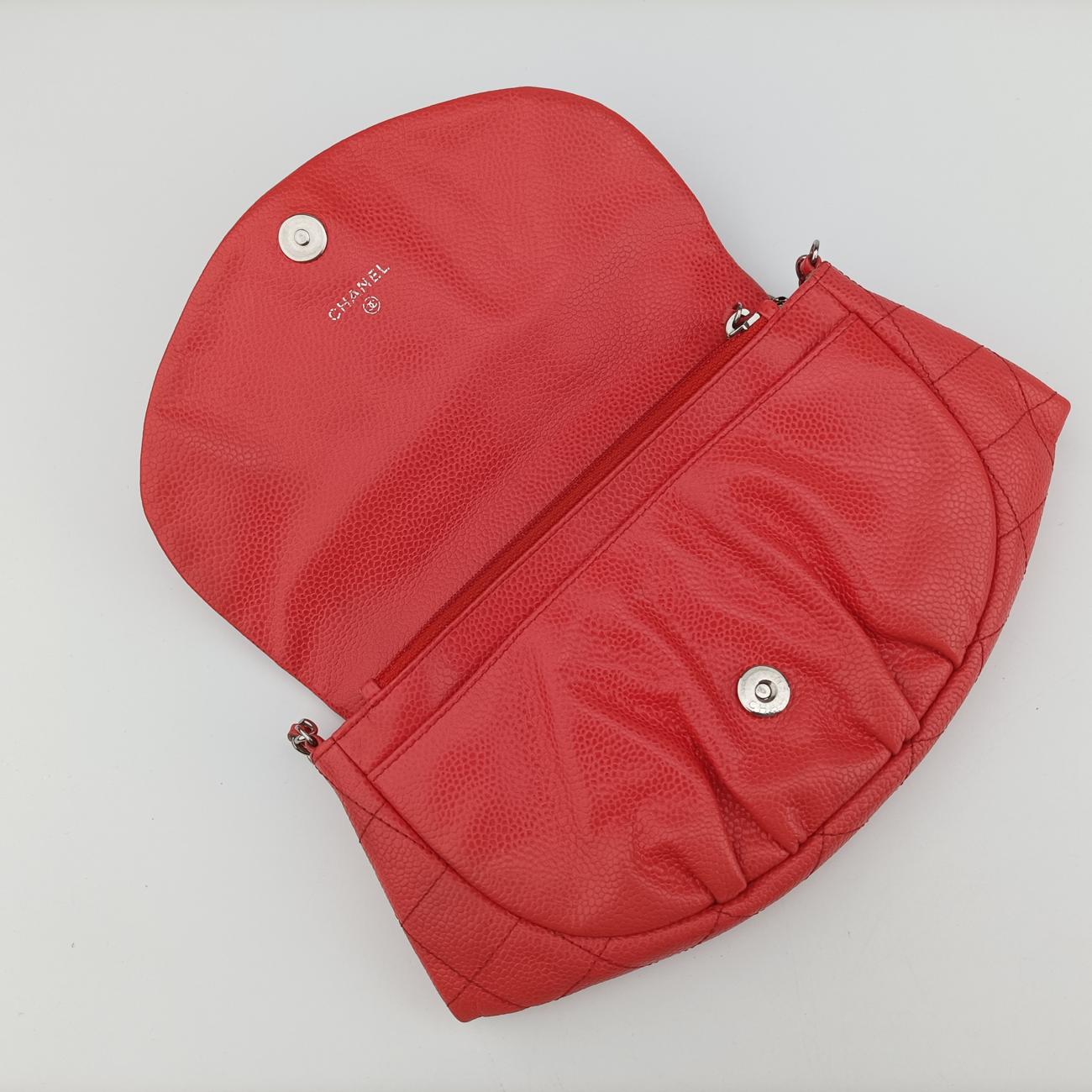 Pre-owned Chanel CC Half Moon Flap Orange Caviar Leather A40033 shoulderbag | stylenewstar