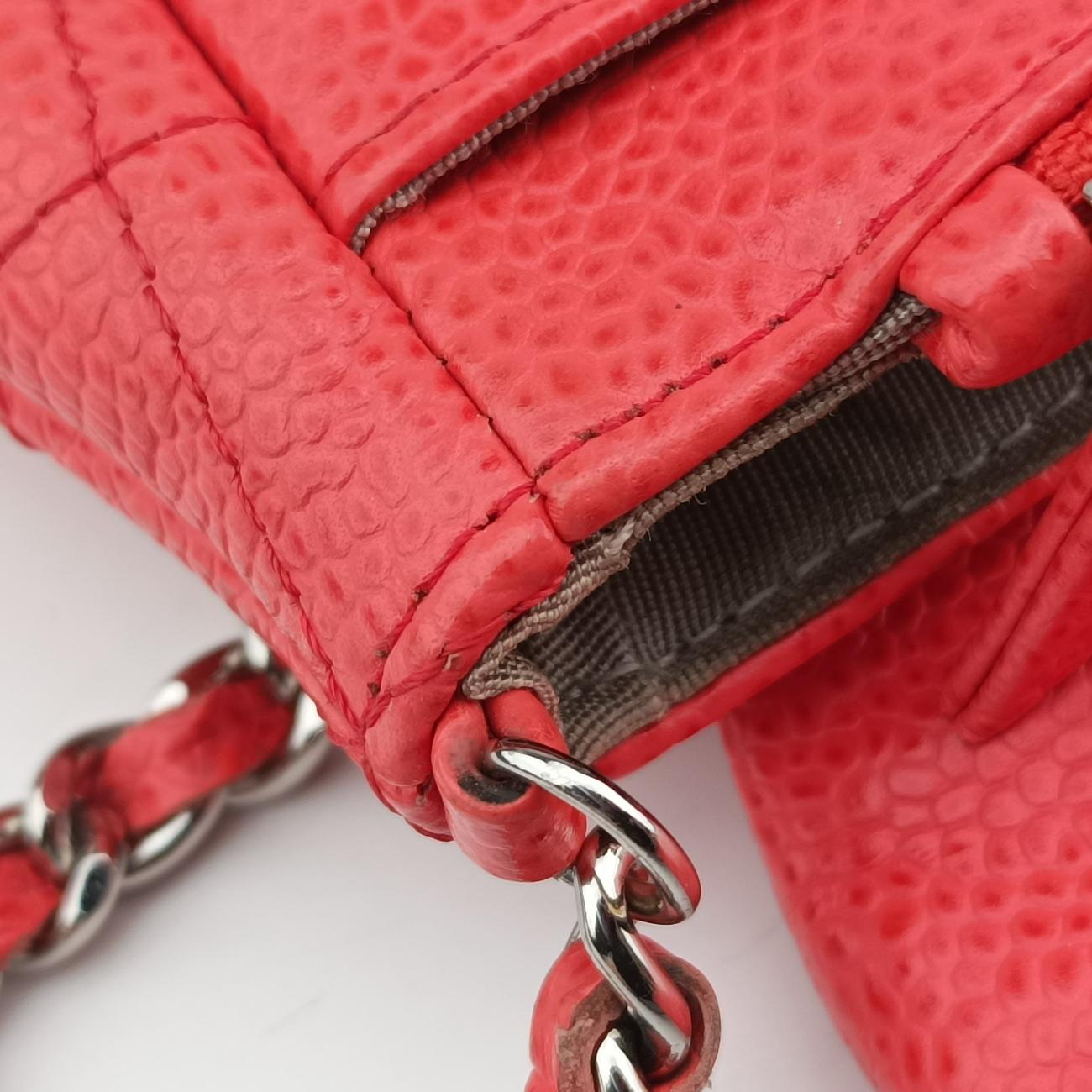 Pre-owned Chanel CC Half Moon Flap Orange Caviar Leather A40033 shoulderbag | stylenewstar