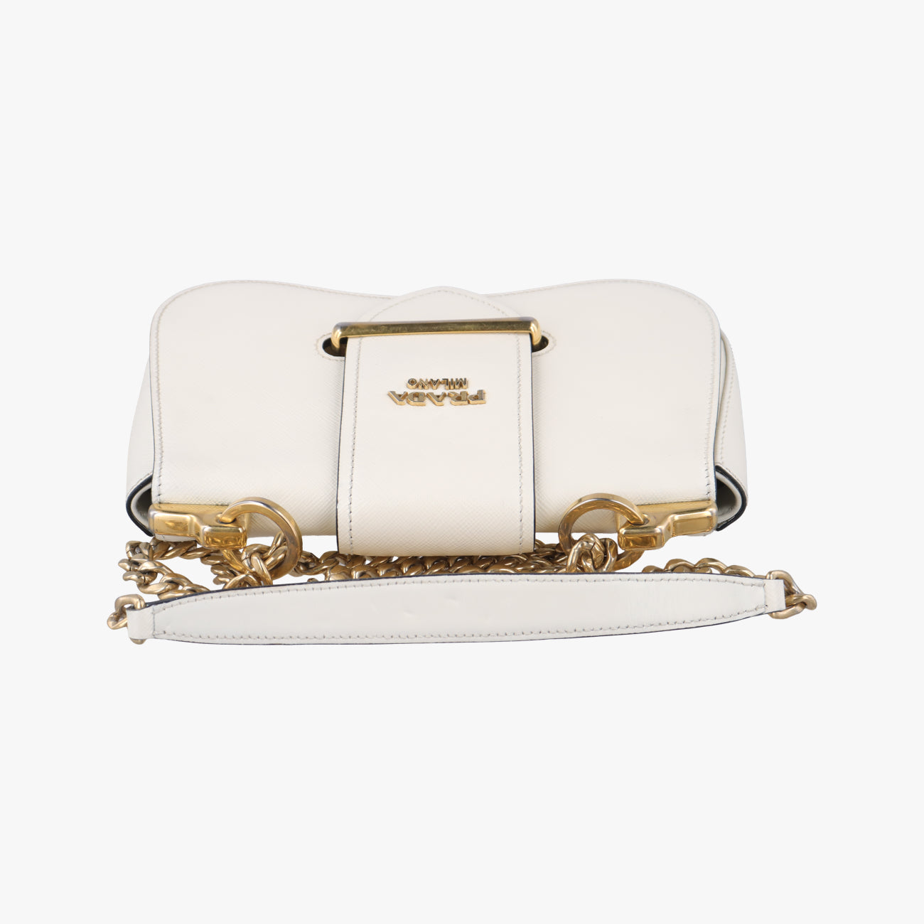 Pre-owned Prada Sidonie White SAFFIANO　Leather 1BD219 shoulderbag | stylenewstar