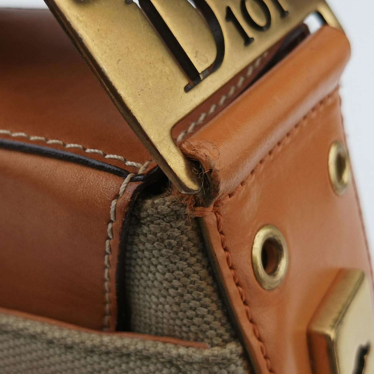 Pre-owned Christian Dior Street Chic Columbus Cargo Beige×brown Canvas×leather  handbag | stylenewstar