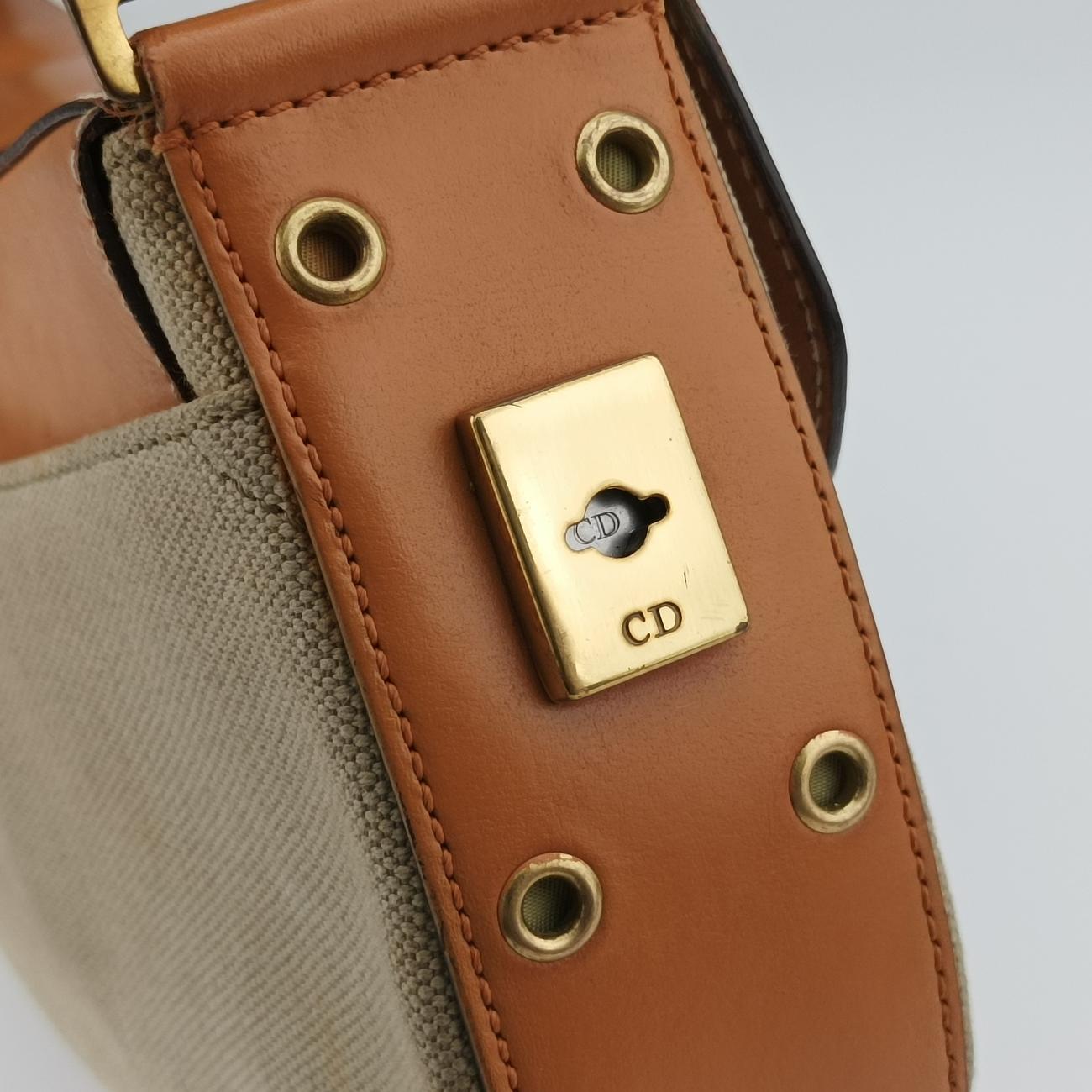 Pre-owned Christian Dior Street Chic Columbus Cargo Beige×brown Canvas×leather  handbag | stylenewstar