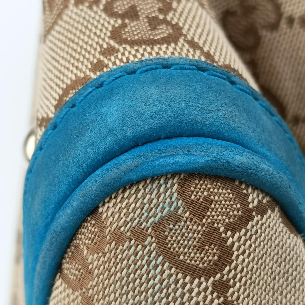 Pre-owned Gucci Sherry Line Beige x Blue x Navy PVC coated canvas 247205 shoulderbag | stylenewstar