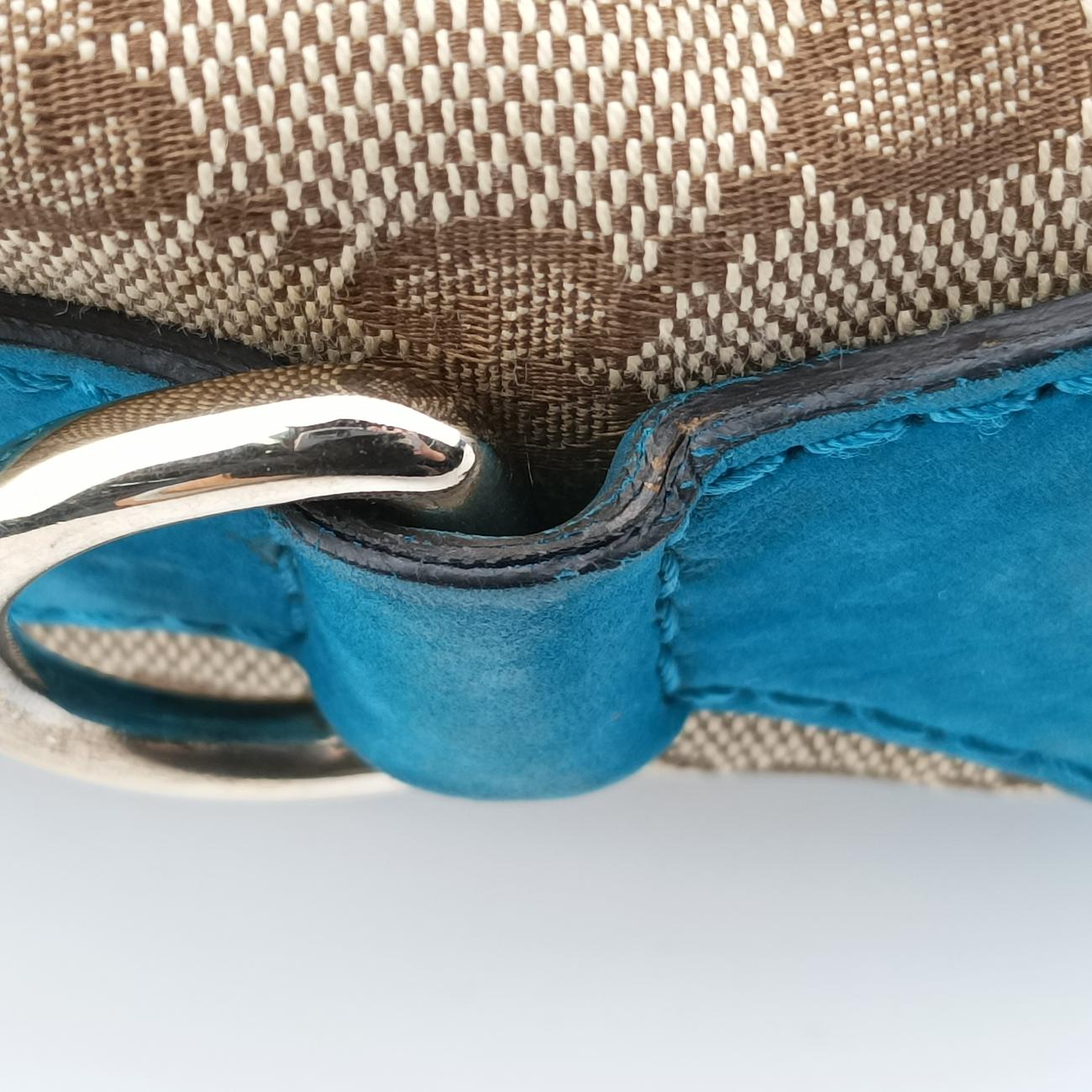 Pre-owned Gucci Sherry Line Beige x Blue x Navy PVC coated canvas 247205 shoulderbag | stylenewstar