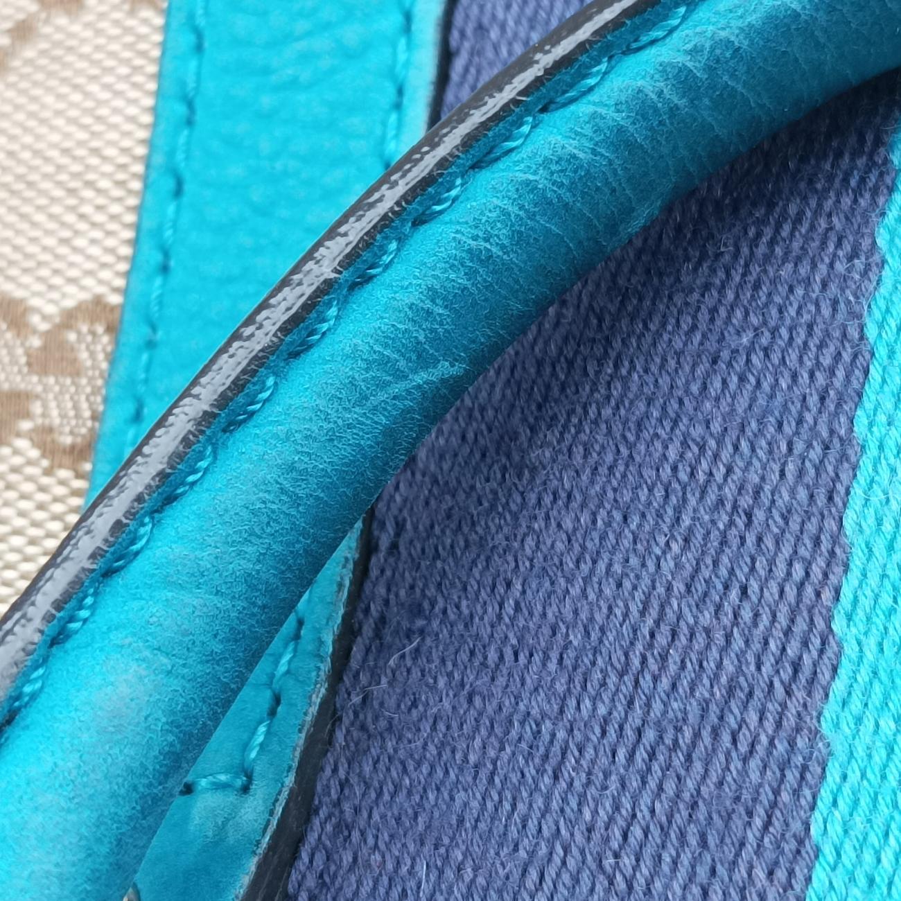 Pre-owned Gucci Sherry Line Beige x Blue x Navy PVC coated canvas 247205 shoulderbag | stylenewstar