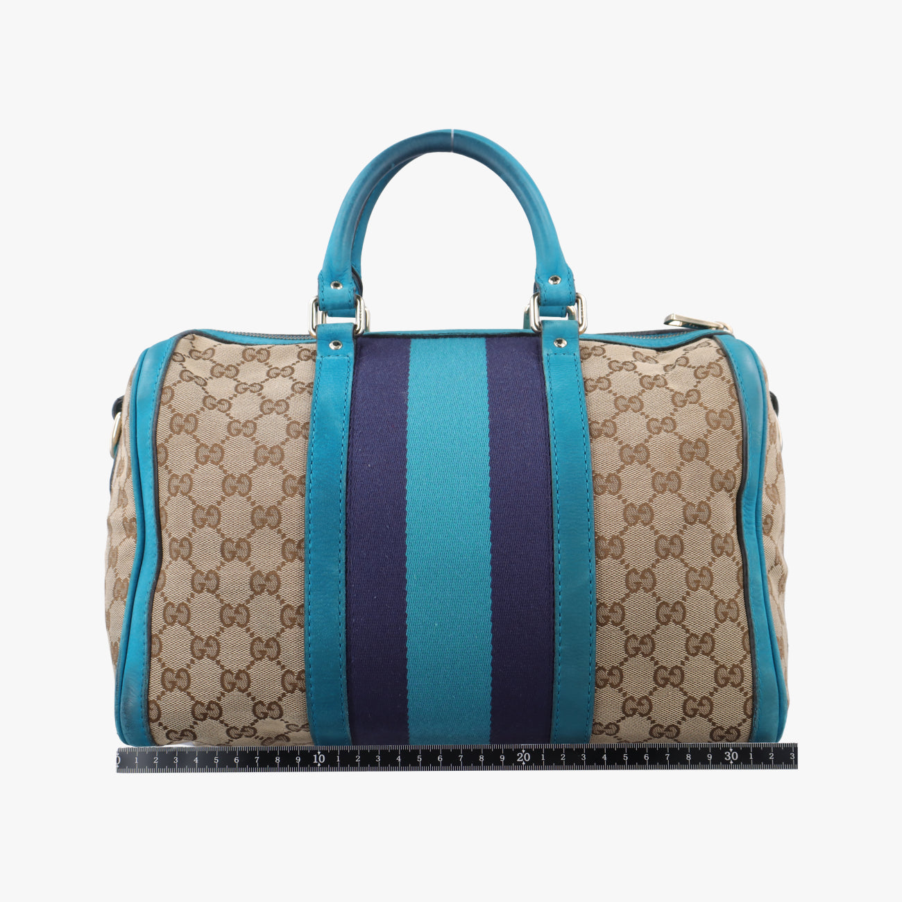 Pre-owned Gucci Sherry Line Beige x Blue x Navy PVC coated canvas 247205 shoulderbag | stylenewstar