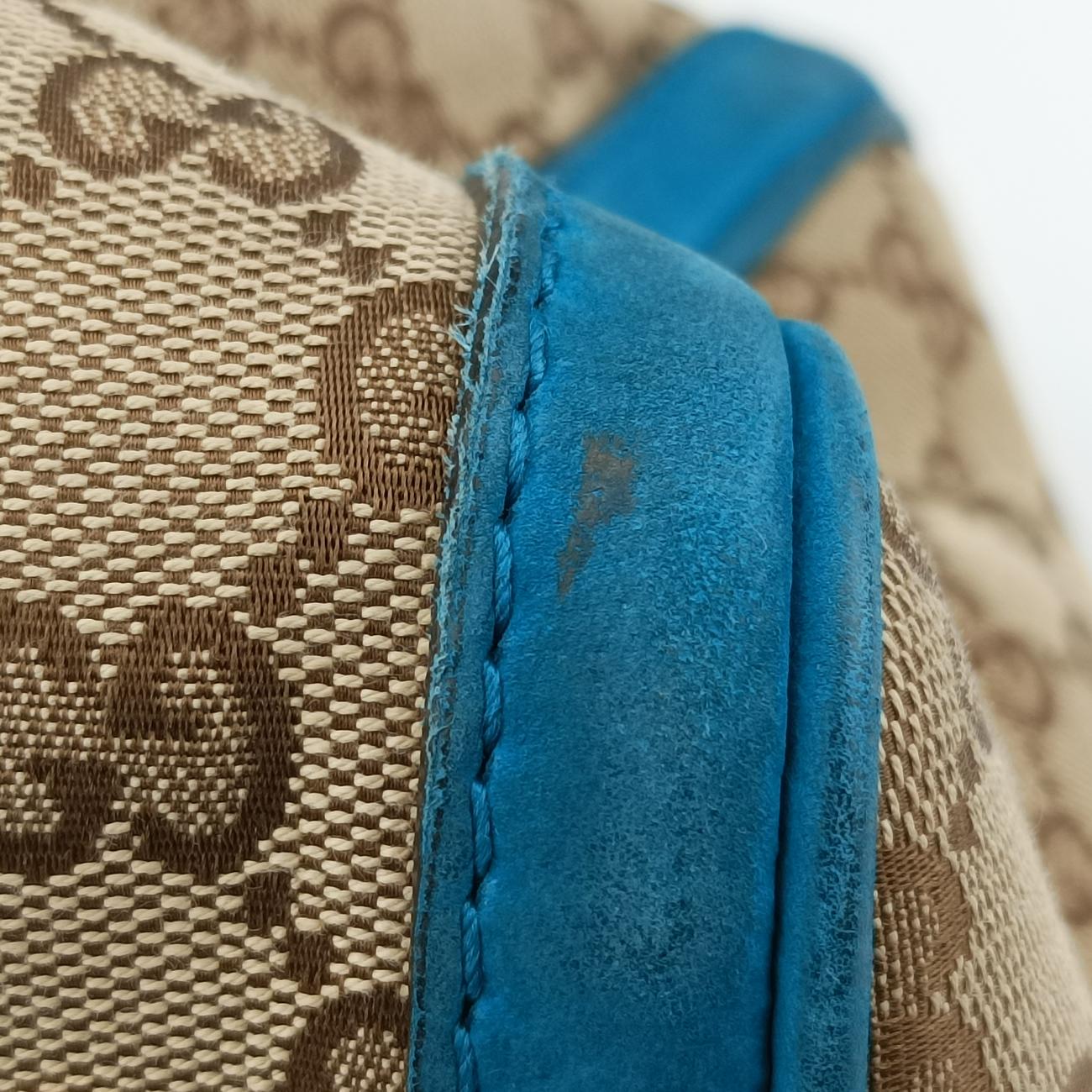 Pre-owned Gucci Sherry Line Beige x Blue x Navy PVC coated canvas 247205 shoulderbag | stylenewstar