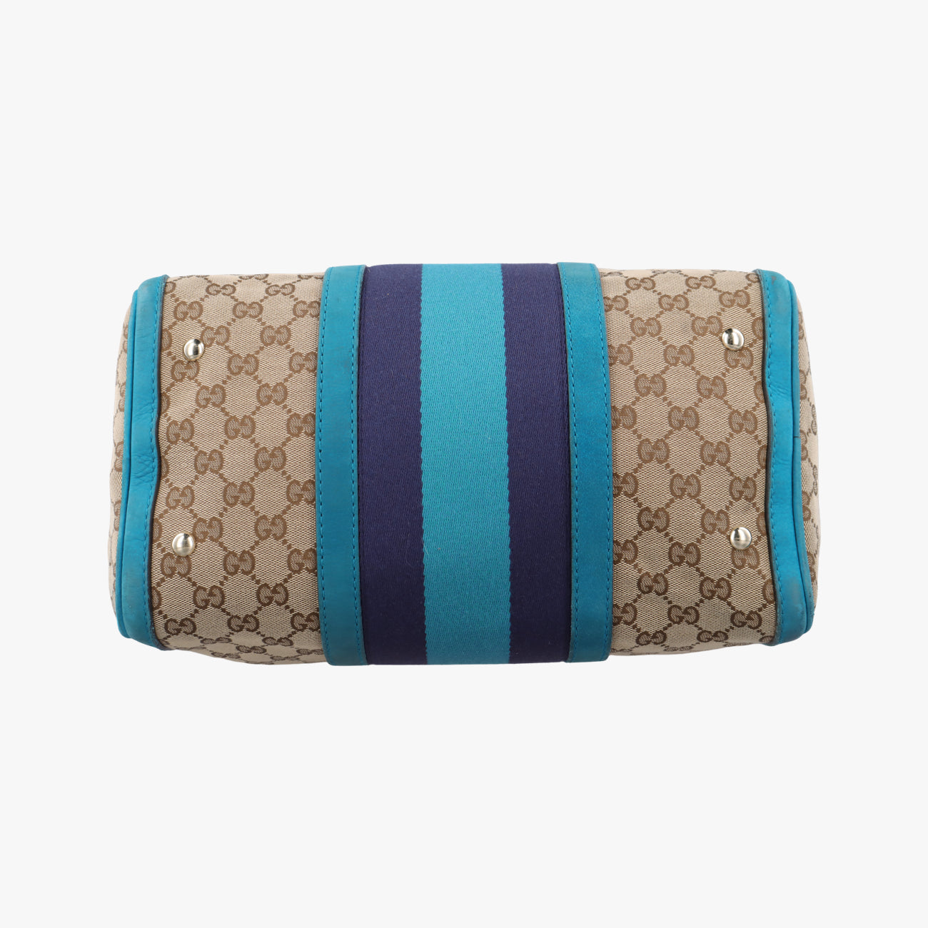 Pre-owned Gucci Sherry Line Beige x Blue x Navy PVC coated canvas 247205 shoulderbag | stylenewstar