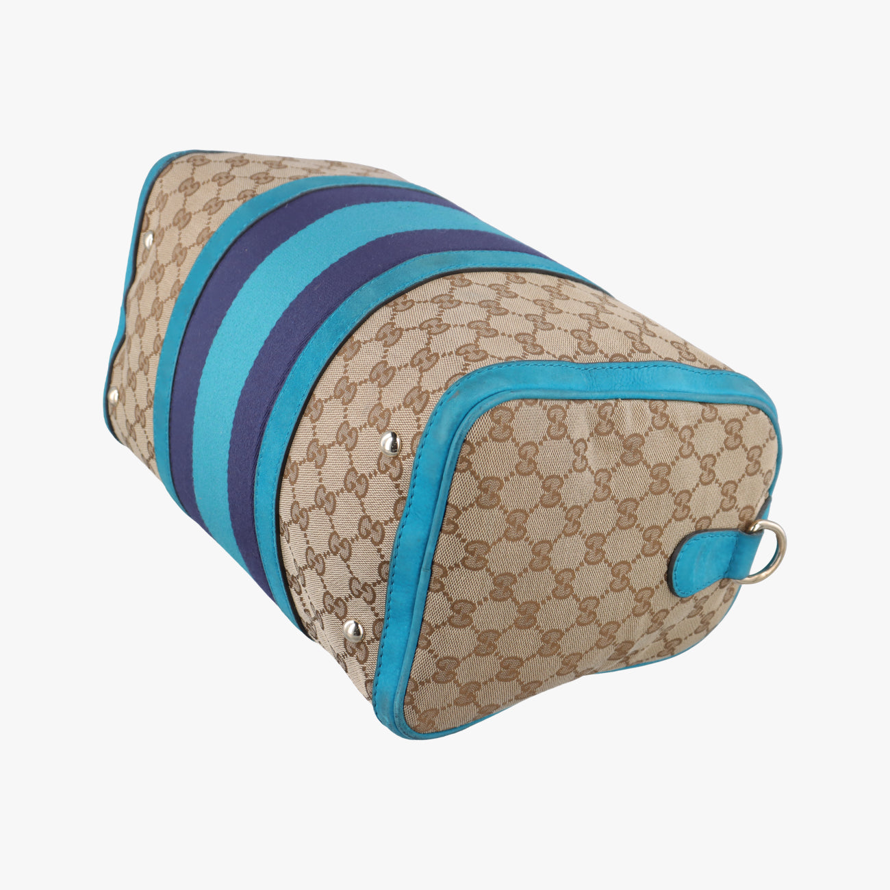 Pre-owned Gucci Sherry Line Beige x Blue x Navy PVC coated canvas 247205 shoulderbag | stylenewstar