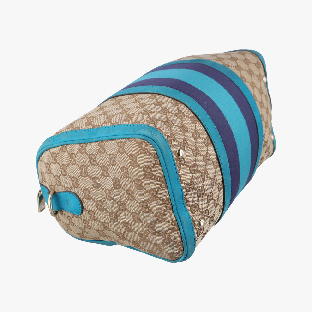 Pre-owned Gucci Sherry Line Beige x Blue x Navy PVC coated canvas 247205 shoulderbag | stylenewstar