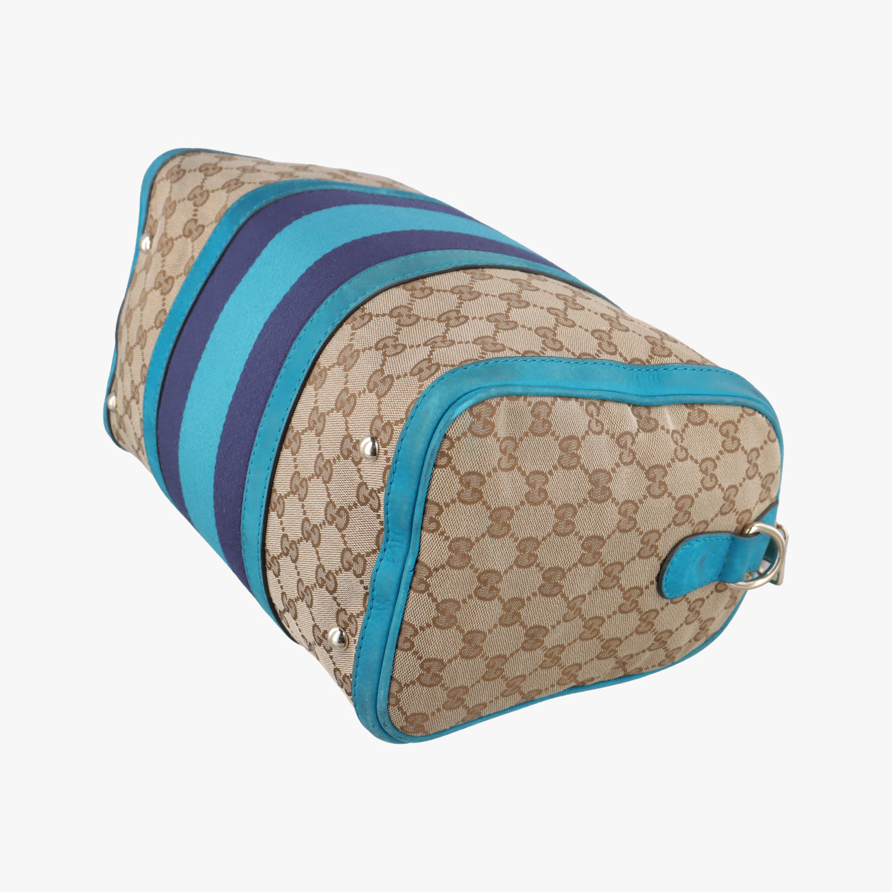 Pre-owned Gucci Sherry Line Beige x Blue x Navy PVC coated canvas 247205 shoulderbag | stylenewstar