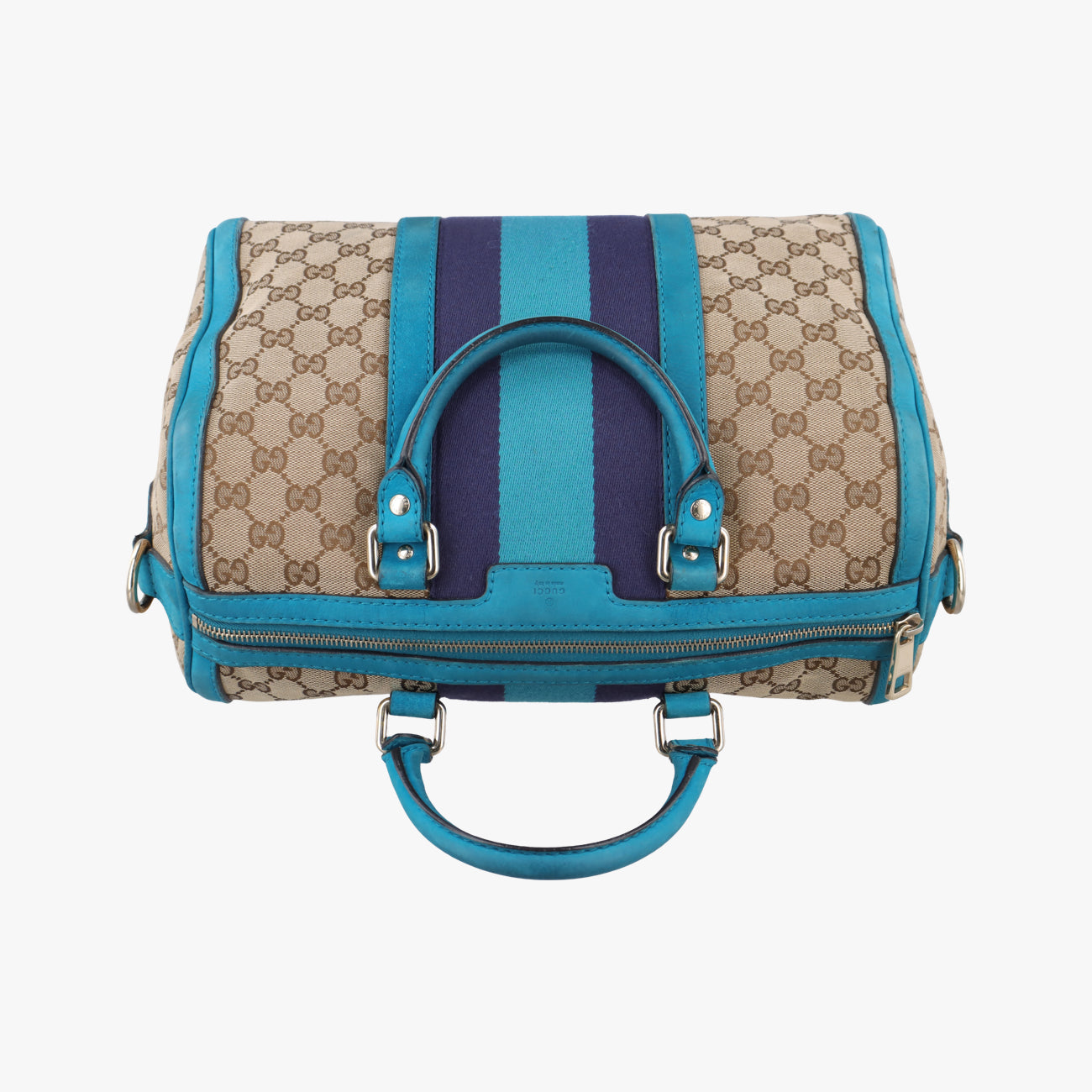 Pre-owned Gucci Sherry Line Beige x Blue x Navy PVC coated canvas 247205 shoulderbag | stylenewstar