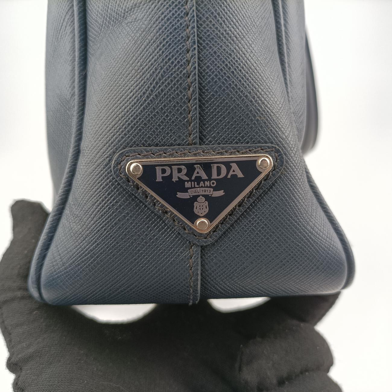 Pre-owned Prada Briefcase Navy SAFFIANO Leather VS305M handbag | stylenewstar