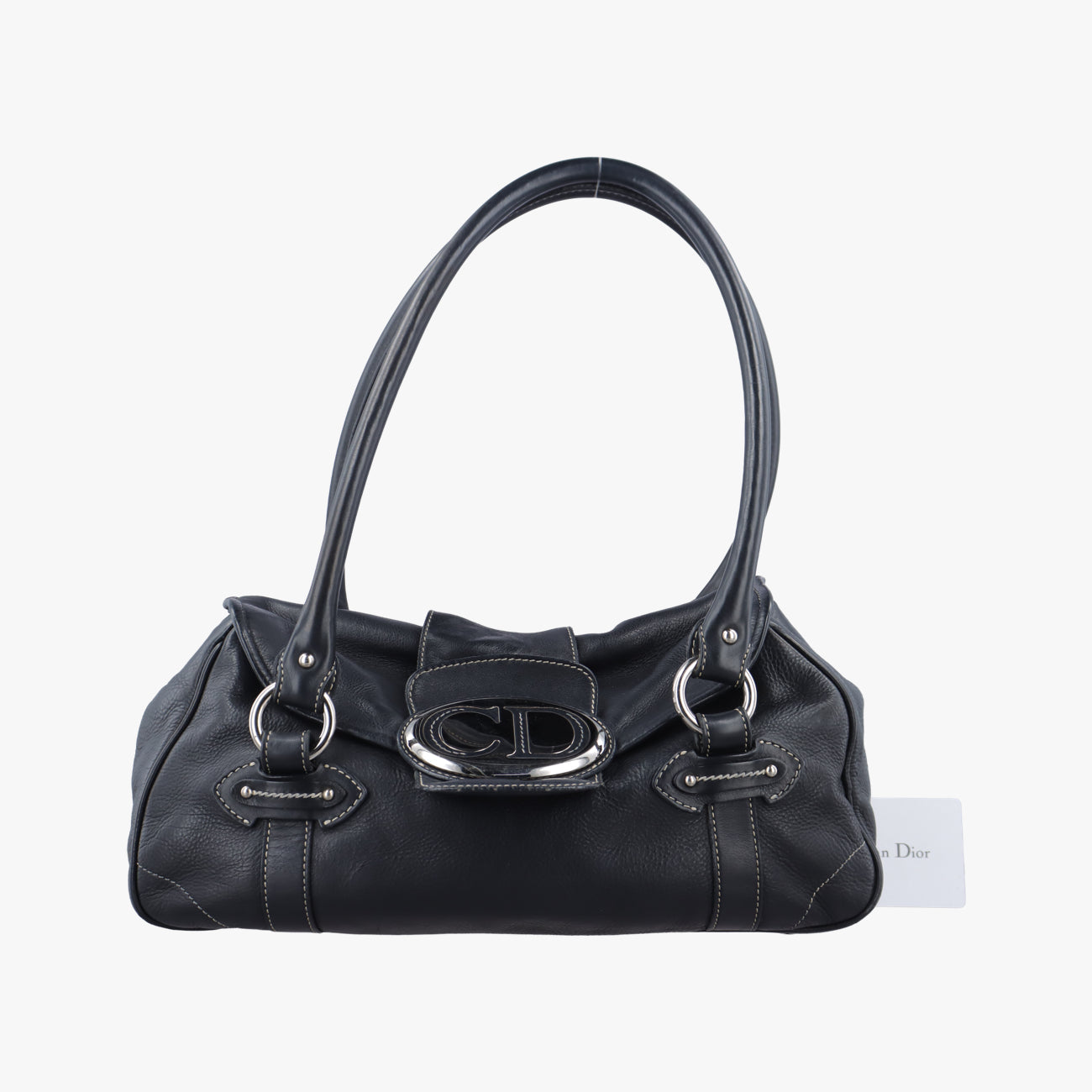 Pre-owned Christian Dior CD logo Black Leather  shoulderbag | stylenewstar