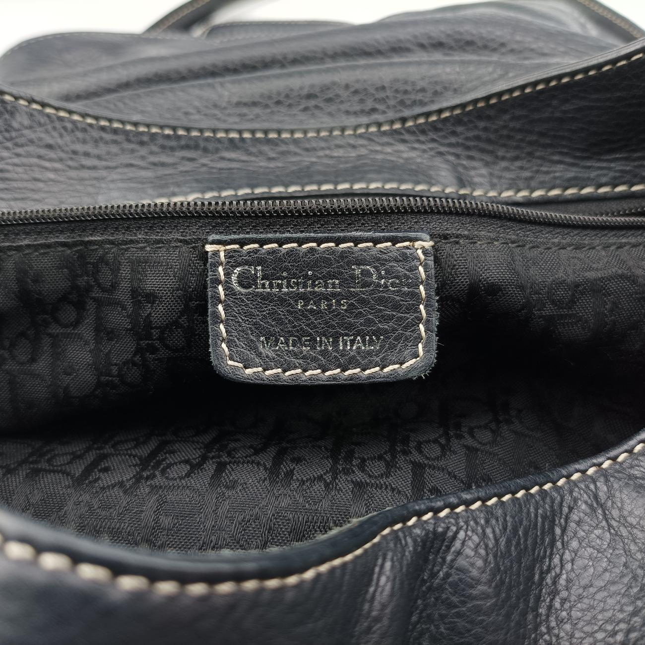 Pre-owned Christian Dior CD logo Black Leather  shoulderbag | stylenewstar