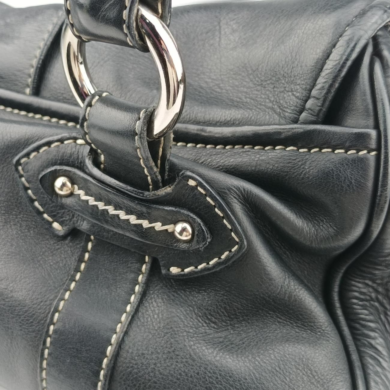 Pre-owned Christian Dior CD logo Black Leather  shoulderbag | stylenewstar