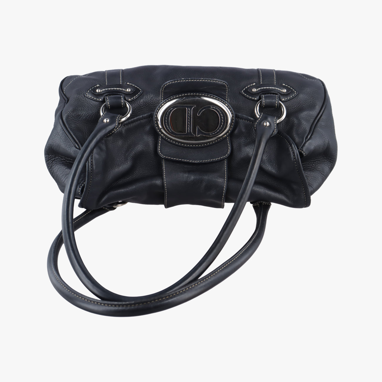 Pre-owned Christian Dior CD logo Black Leather  shoulderbag | stylenewstar