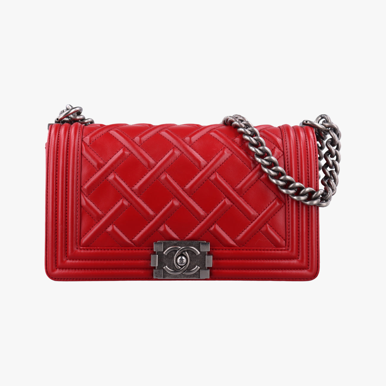 Pre-owned Chanel BOY CHANEL Red lambskin A66094 shoulderbag | stylenewstar