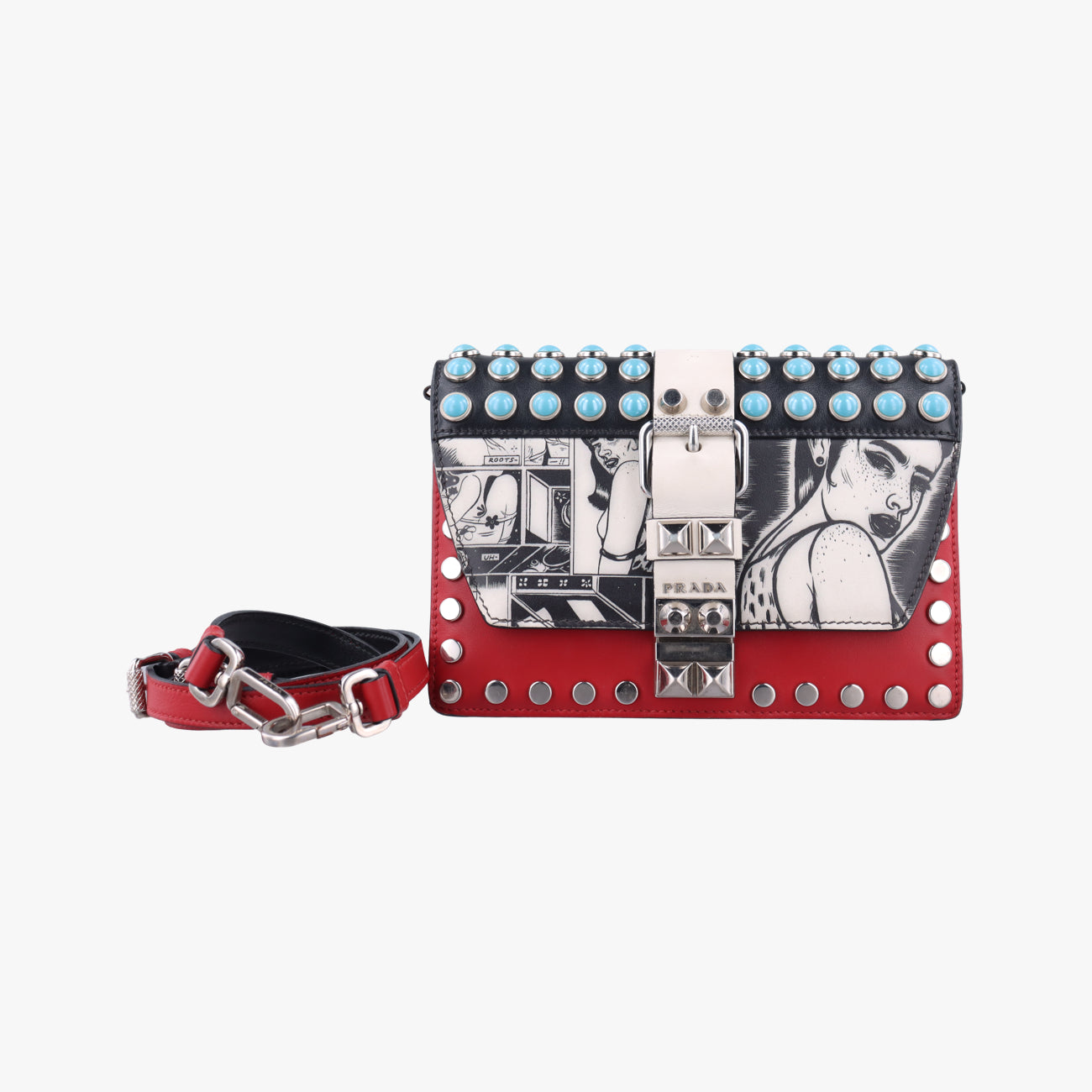 Pre-owned Prada Comic Print Black x Red x Multicolor leather 1BD121 shoulderbag | stylenewstar