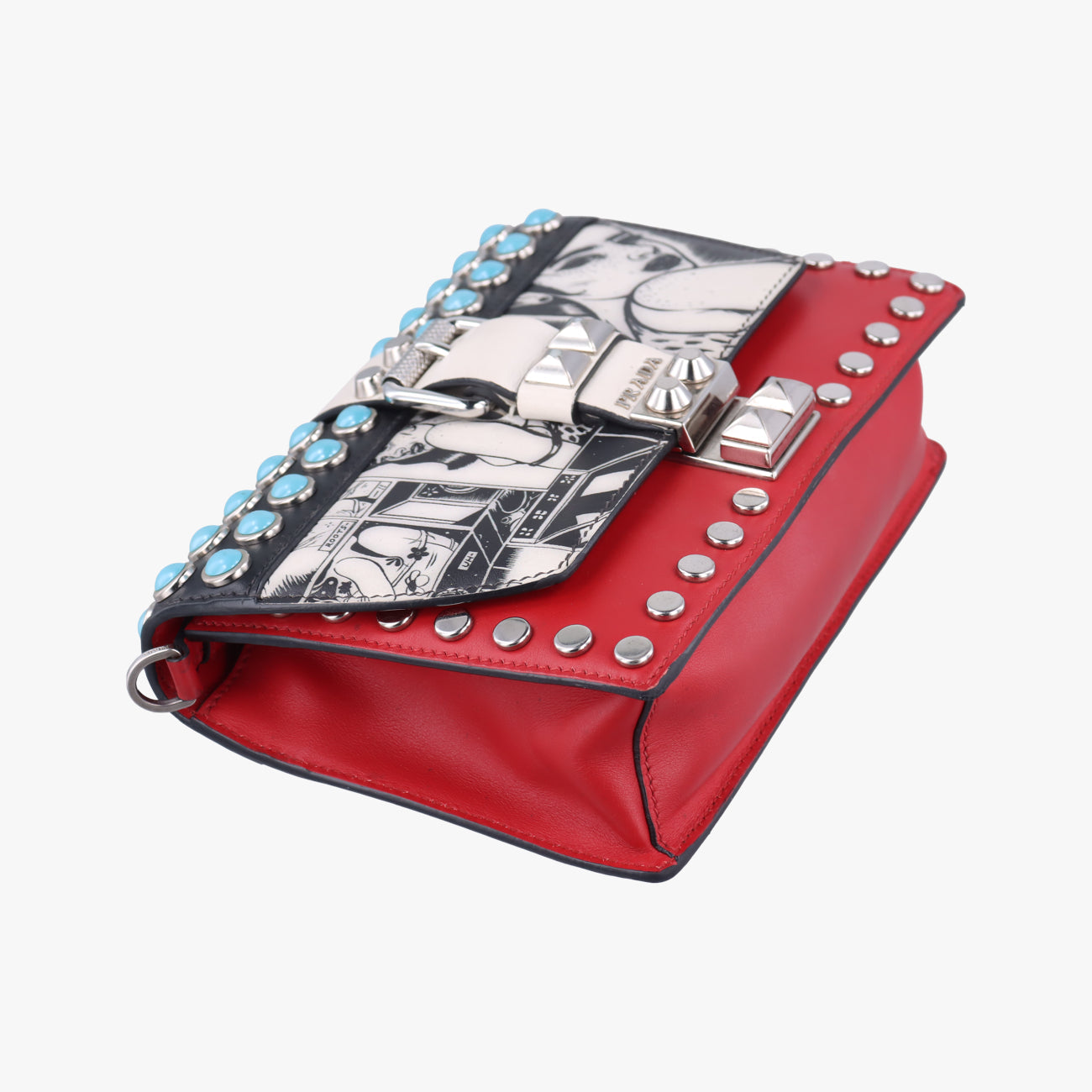 Pre-owned Prada Comic Print Black x Red x Multicolor leather 1BD121 shoulderbag | stylenewstar