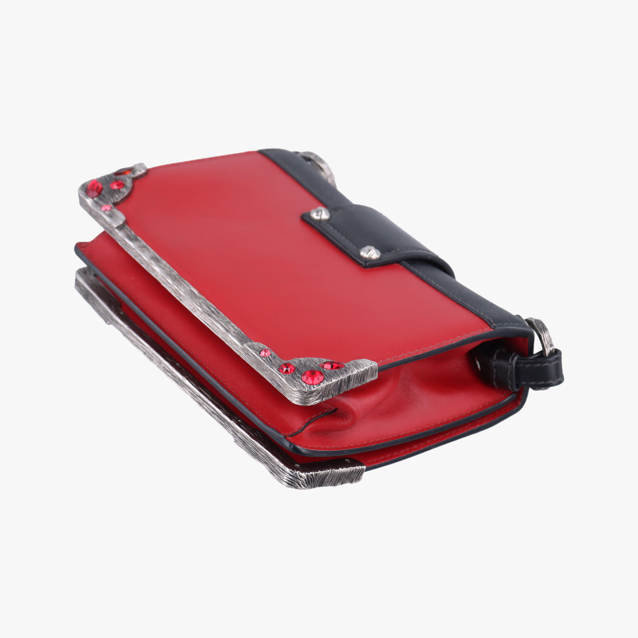 Pre-owned Prada Cahier Red×Black Leather 1BH018 shoulderbag | stylenewstar