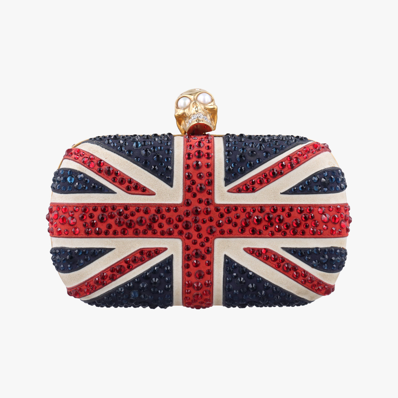 Secondhand Alexander McQueen Britannia Skull Box Union Jack Navy x White x Red suede  clutchbag | stylenewstar