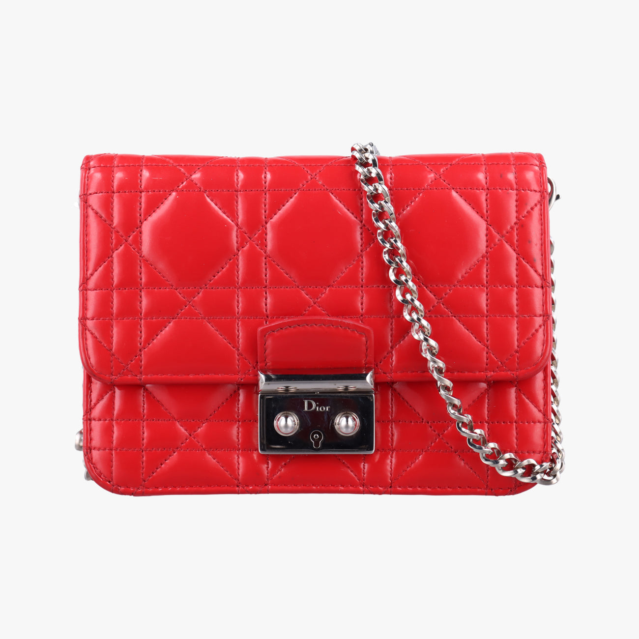 Pre-owned Christian Dior Cannage New Lock Red Enamel  shoulderbag | stylenewstar