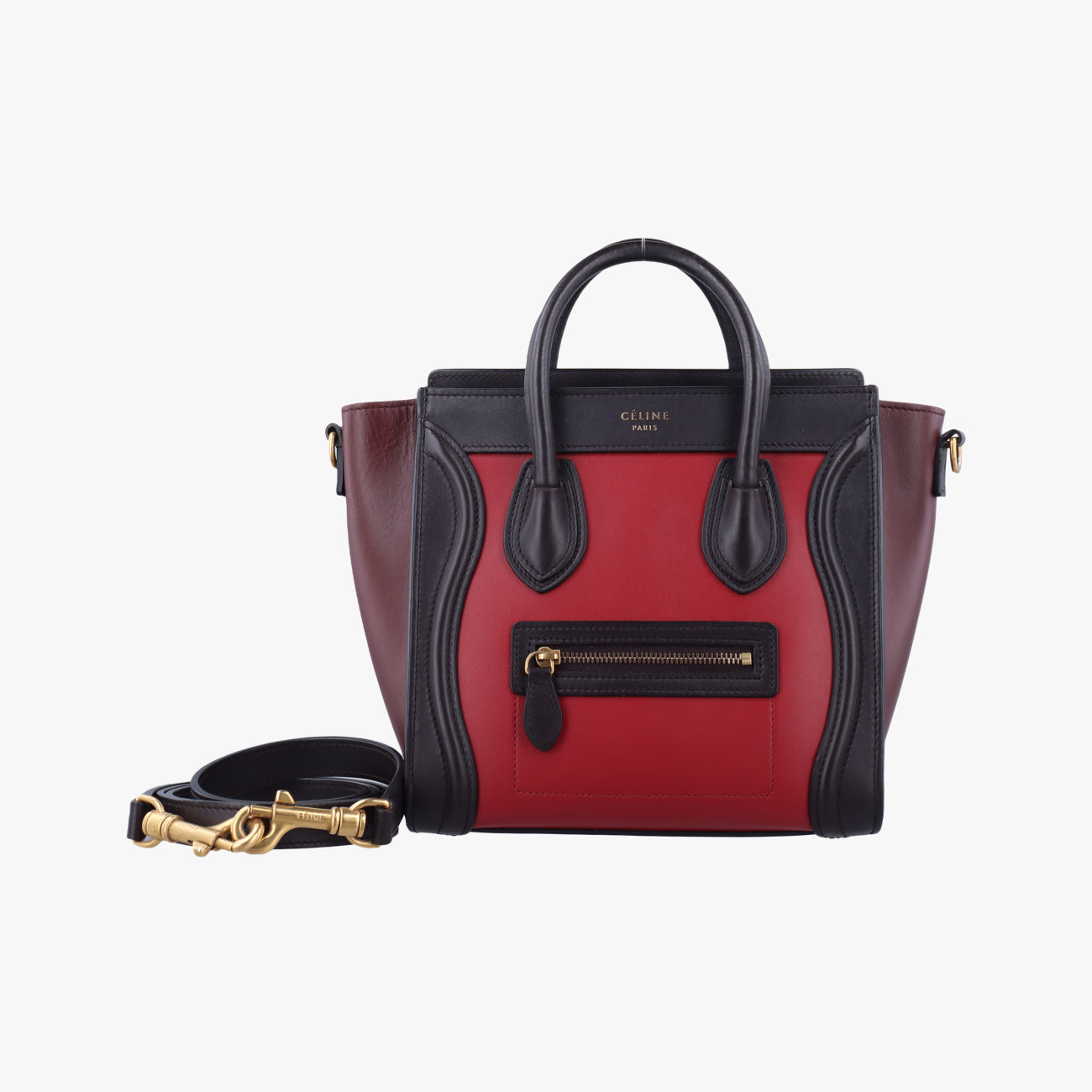 Pre-owned Celine luggage nano shopper Black x Red xBurgundy Leather  shoulderbag | stylenewstar