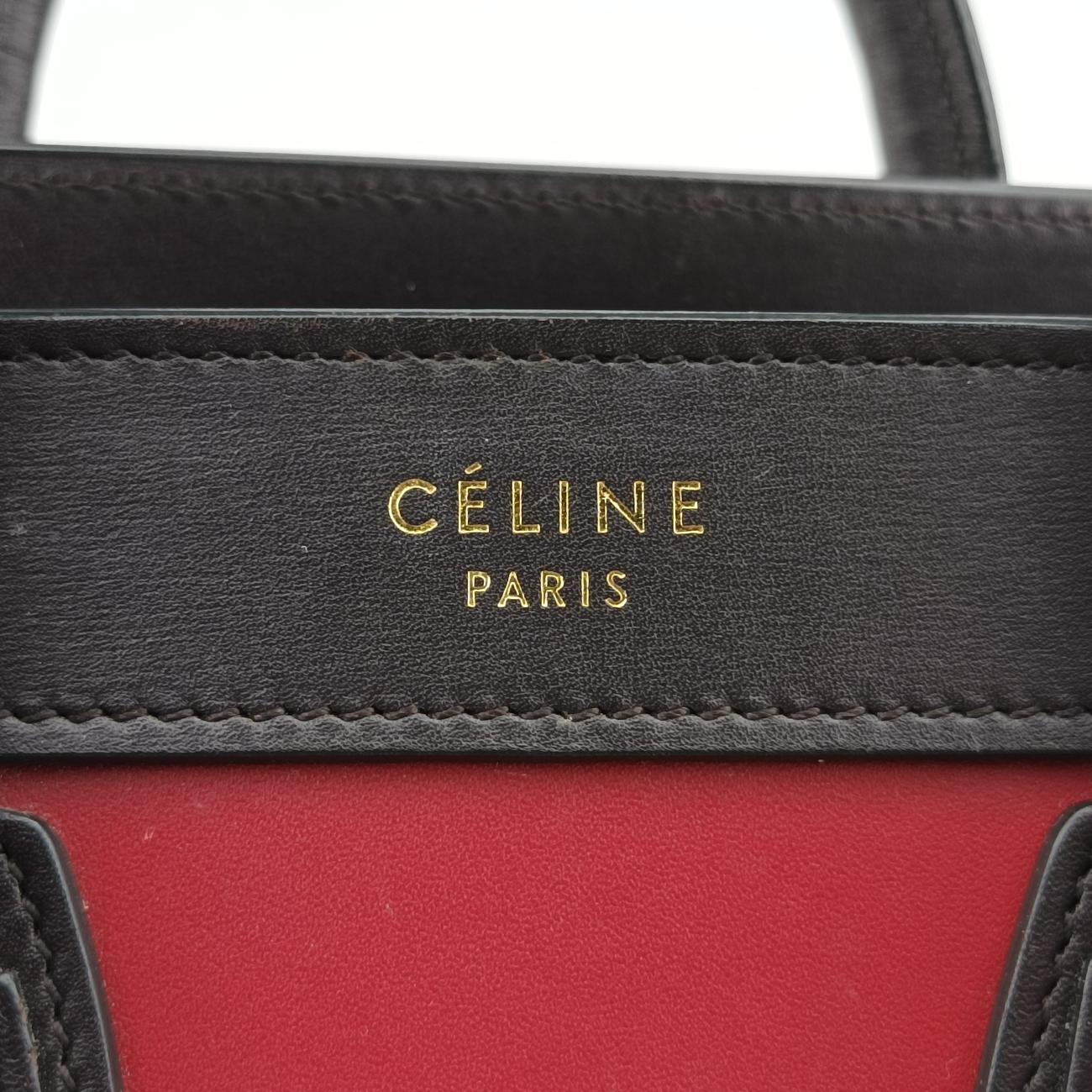 Pre-owned Celine luggage nano shopper Black x Red xBurgundy Leather  shoulderbag | stylenewstar