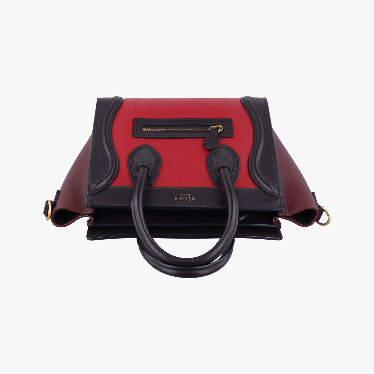Pre-owned Celine luggage nano shopper Black x Red xBurgundy Leather  shoulderbag | stylenewstar