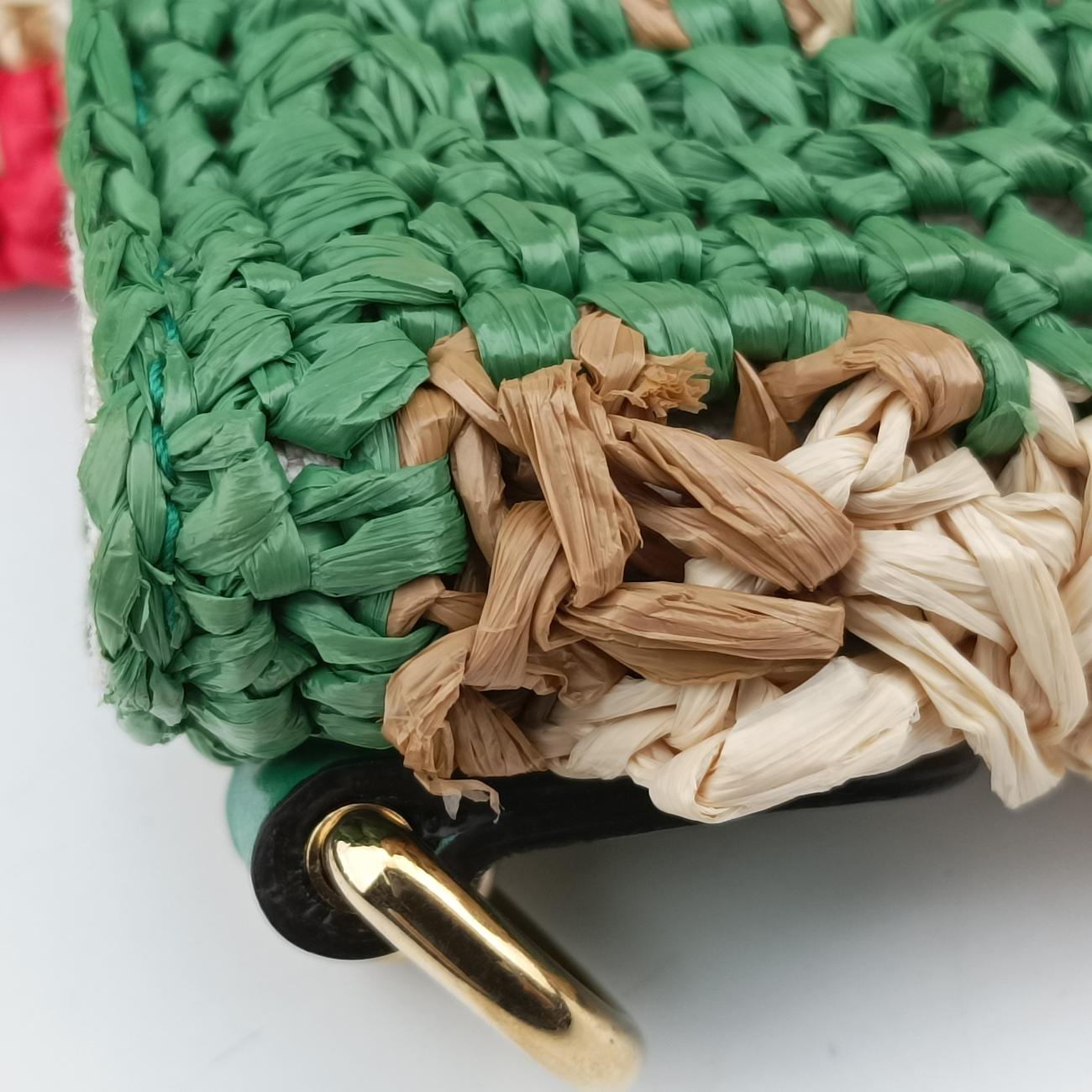 Pre-owned Gucci GG Marmont Beige×Multicolour straw 574433 shoulderbag | stylenewstar