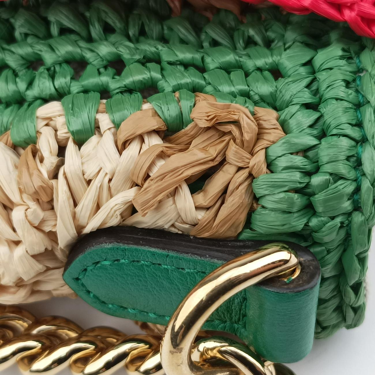 Pre-owned Gucci GG Marmont Beige×Multicolour straw 574433 shoulderbag | stylenewstar