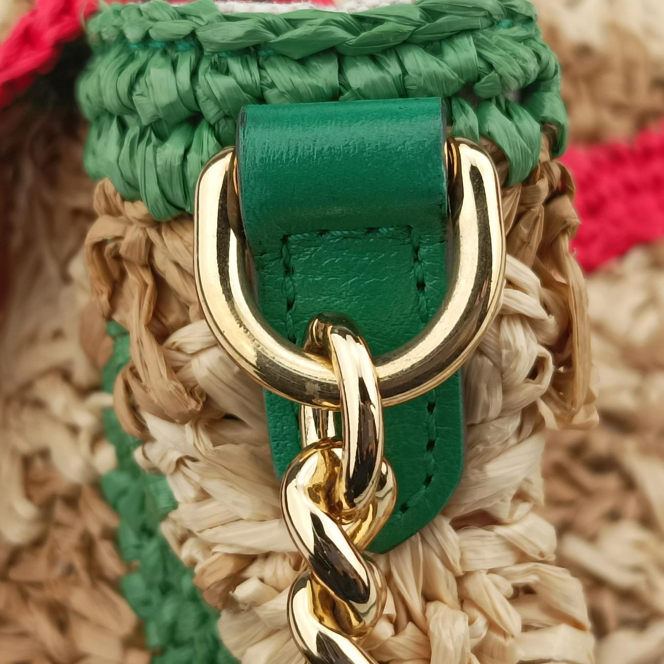 Pre-owned Gucci GG Marmont Beige×Multicolour straw 574433 shoulderbag | stylenewstar